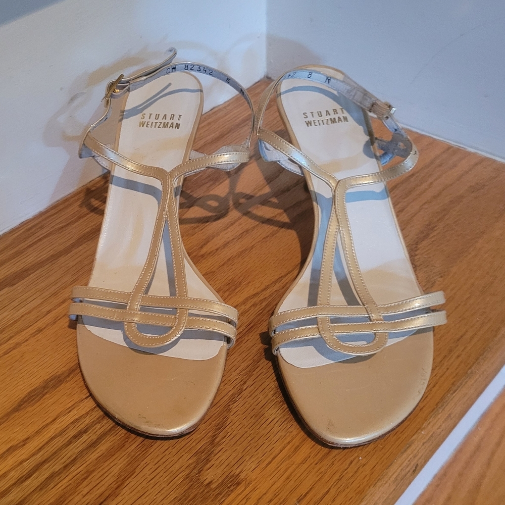 Stuart Weitzman Pearl Champagne Patent Leather Sandals